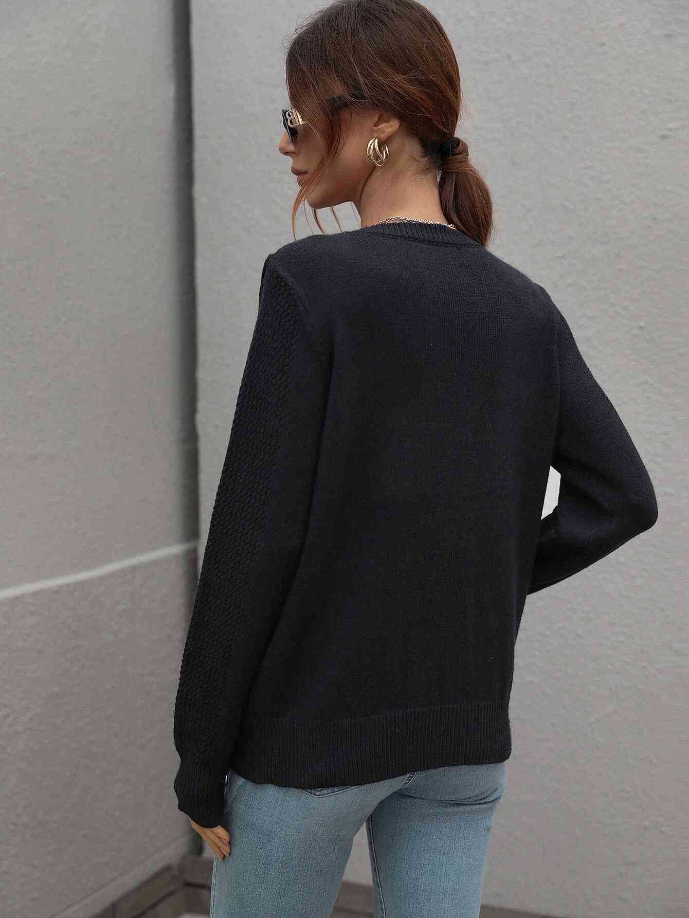 Double Take Fringe Detail Ribbed Trim Sweater - Deals DejaVu