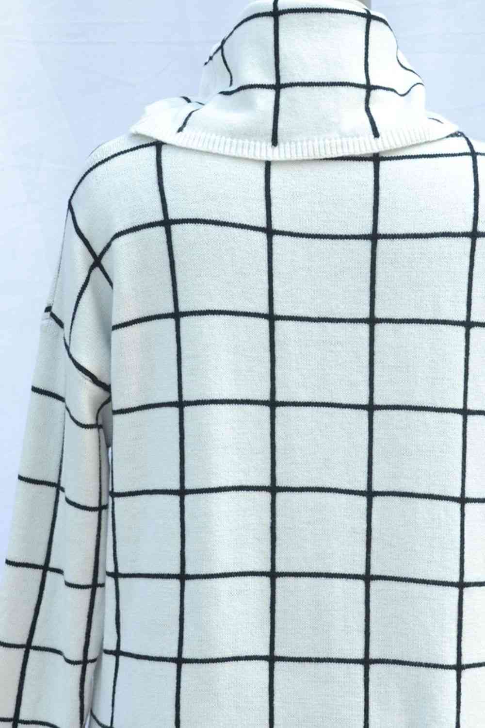 Plaid Turtleneck Drop Shoulder Sweater - Deals DejaVu