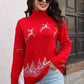 Reindeer & Snow Pattern Turtle Neck Pullover Sweater - Deals DejaVu