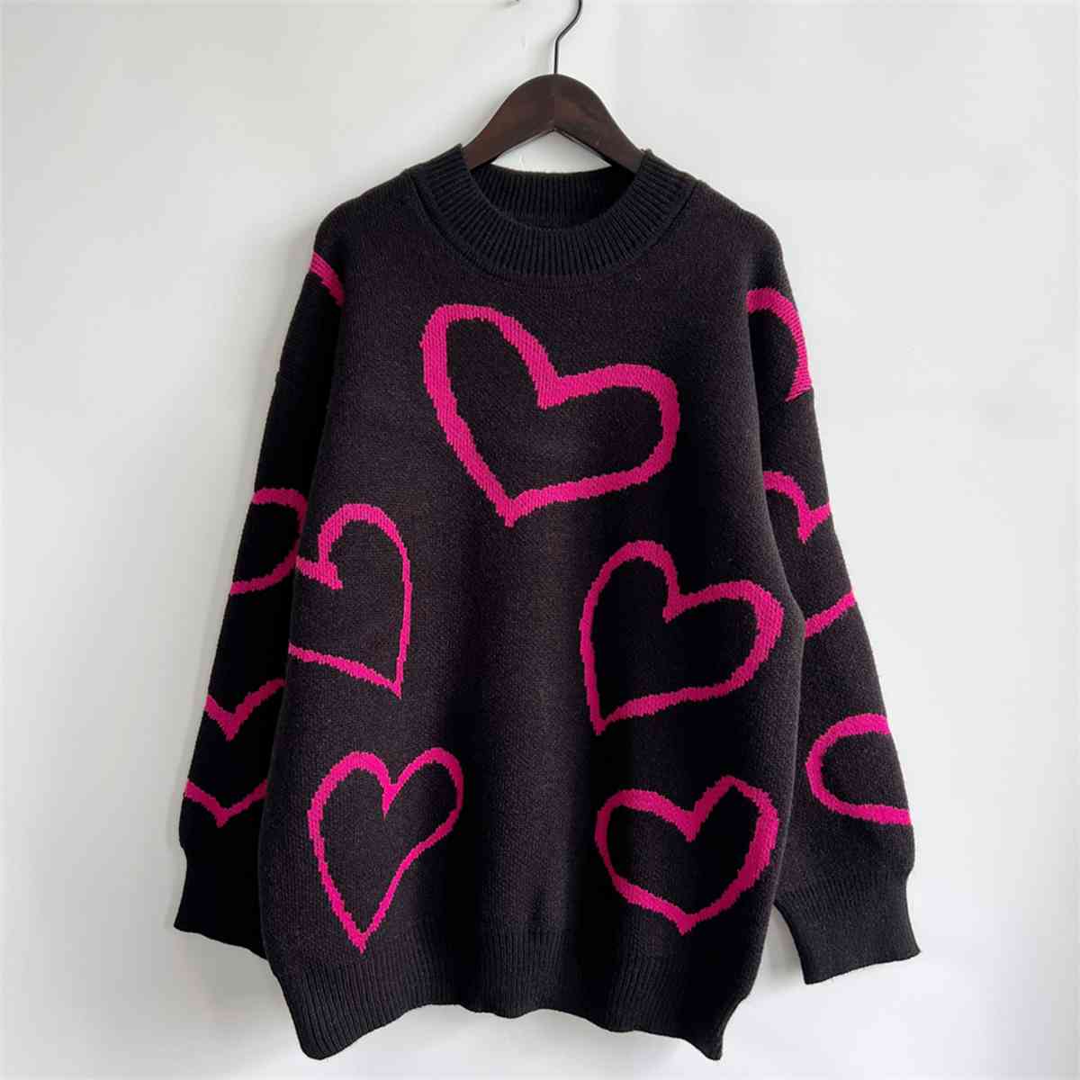 Heart Pattern Long Sleeve Sweater - Deals DejaVu