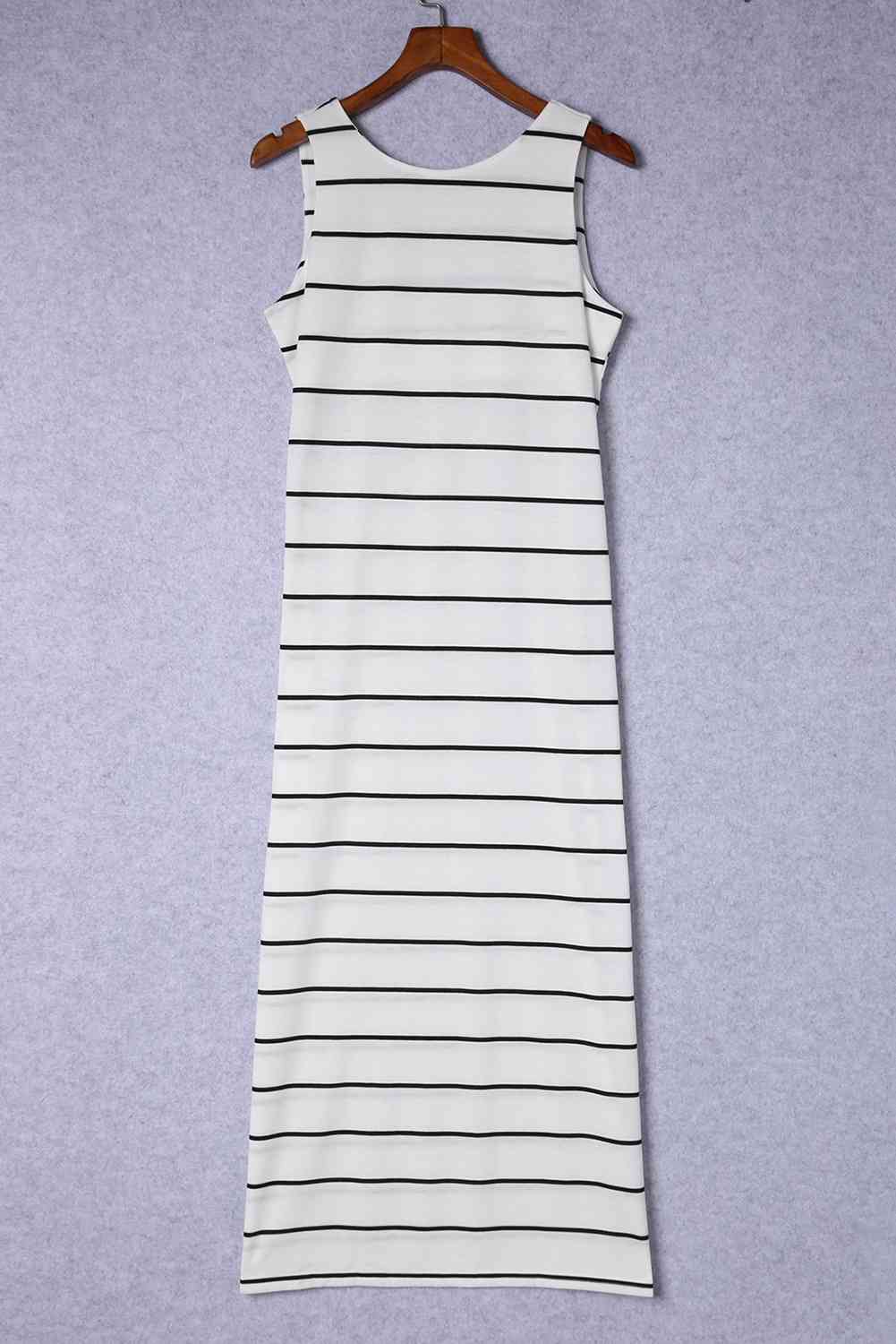 Striped Slit Sleeveless Maxi Dress (BWMT) T - Deals DejaVu