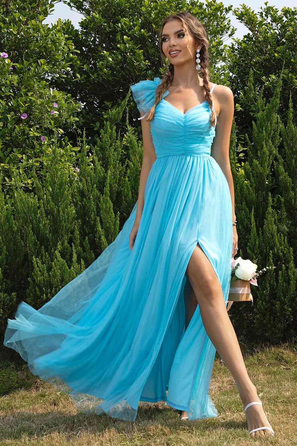 Asymmetrical Ruched Slit Dress (BWM) T - Deals DejaVu