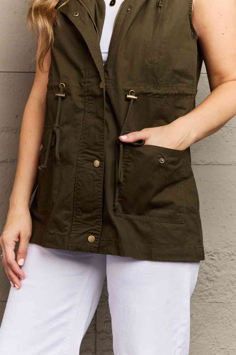 Zenana More To Come Full Size Military Hooded Vest - Deals DejaVu