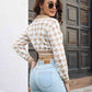 Houndstooth Johnny Collar Cropped Sweater