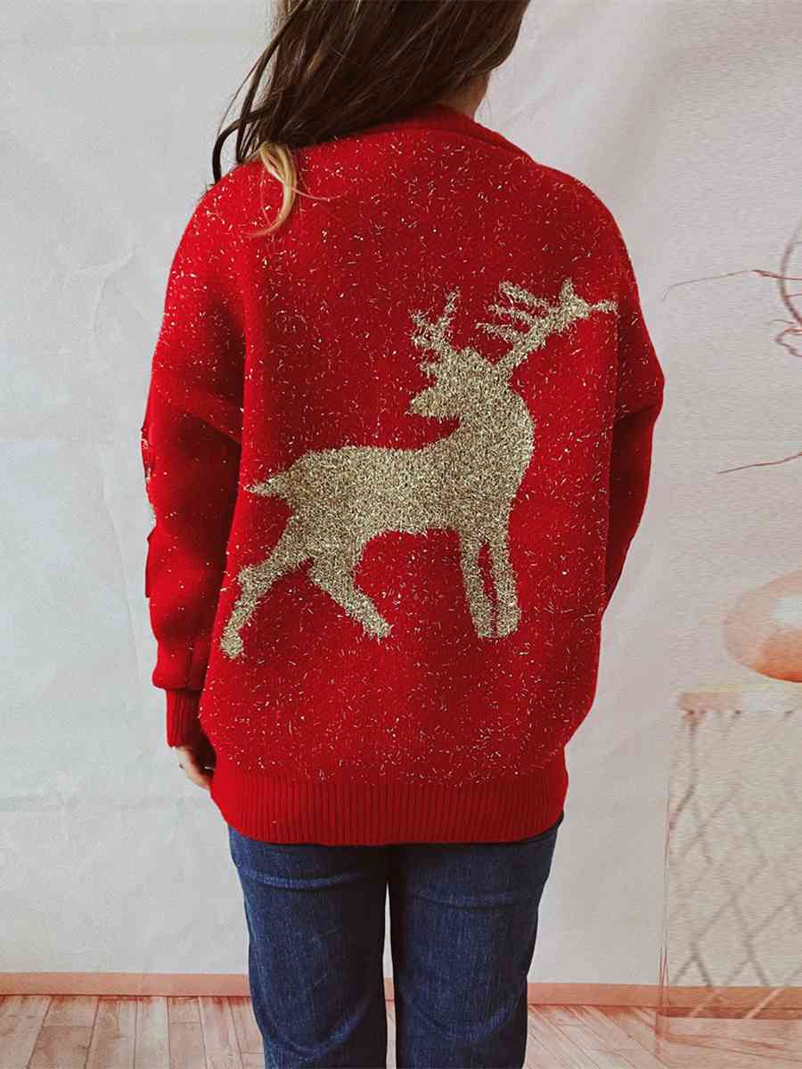 Reindeer Round Neck Long Sleeve Sweater - Deals DejaVu