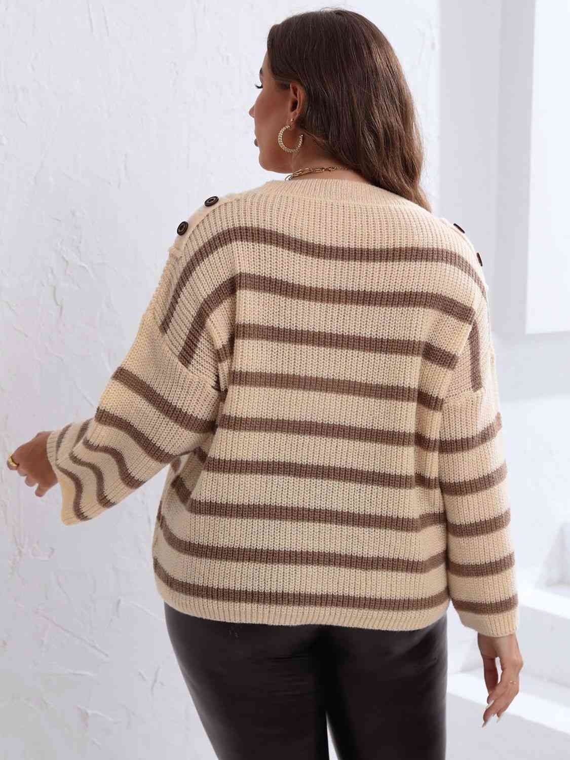 Plus Size Striped Dropped Shoulder Sweater - Deals DejaVu