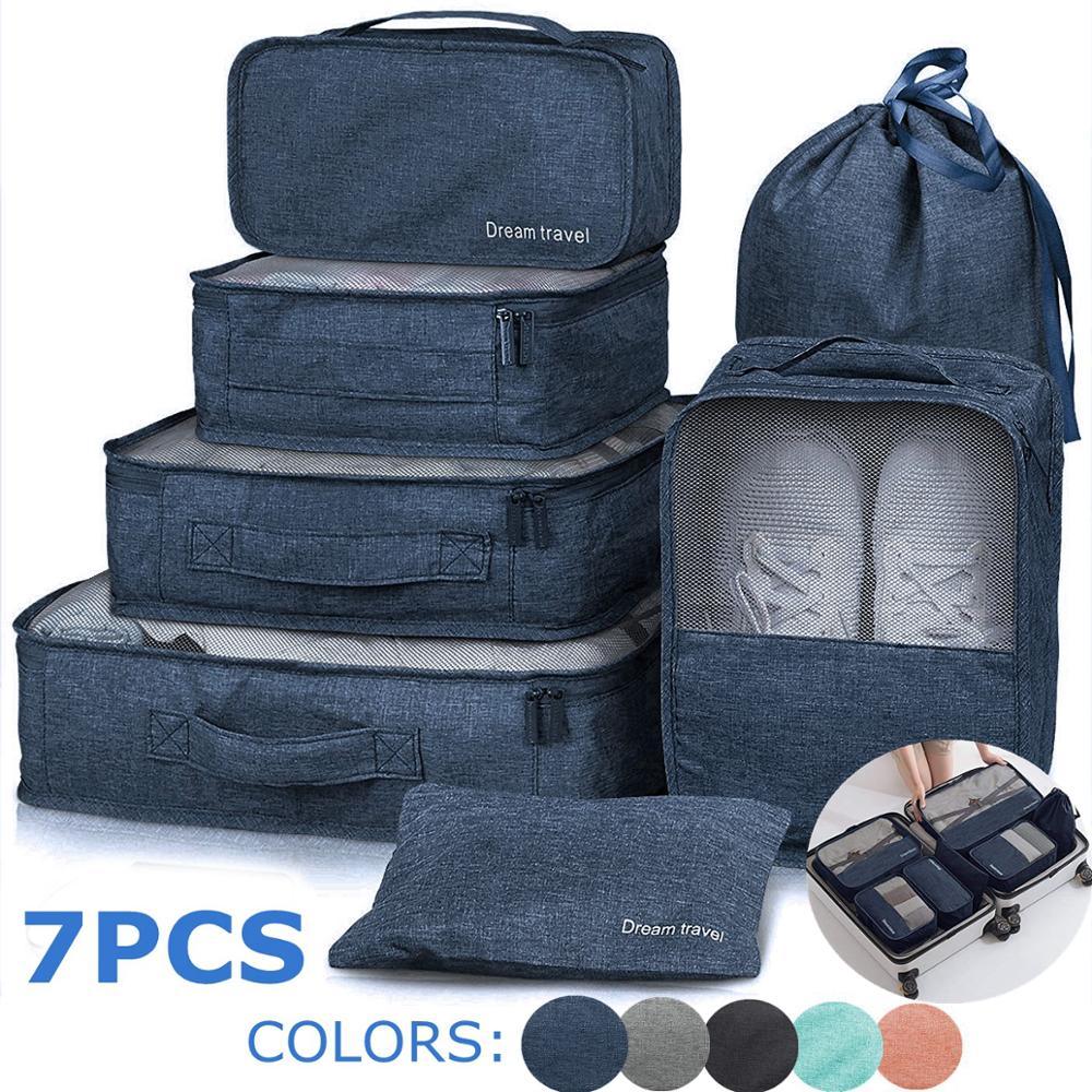 7Pcs/Set Travel Organizer Storage Bags Suitcase Packing Set - Storage Cases Portable Luggage Organizer (1U79)