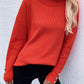 Woven Right Button Detail Rib-Knit Turtleneck Sweater