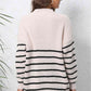 Striped Zip-Up Long Sleeve Ribbed Sweater