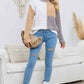 Cable-Knit Openwork Round Neck Color Block Sweater - Deals DejaVu