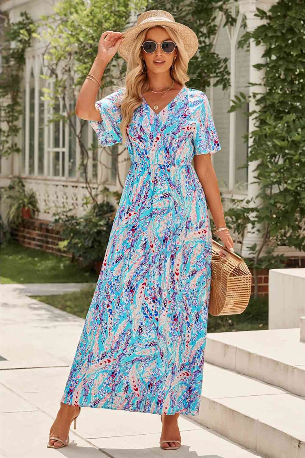 Multicolored V-Neck Maxi Dress (BWMT) T - Deals DejaVu