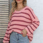 Round Neck Dropped Shoulder Striped Sweater - Deals DejaVu