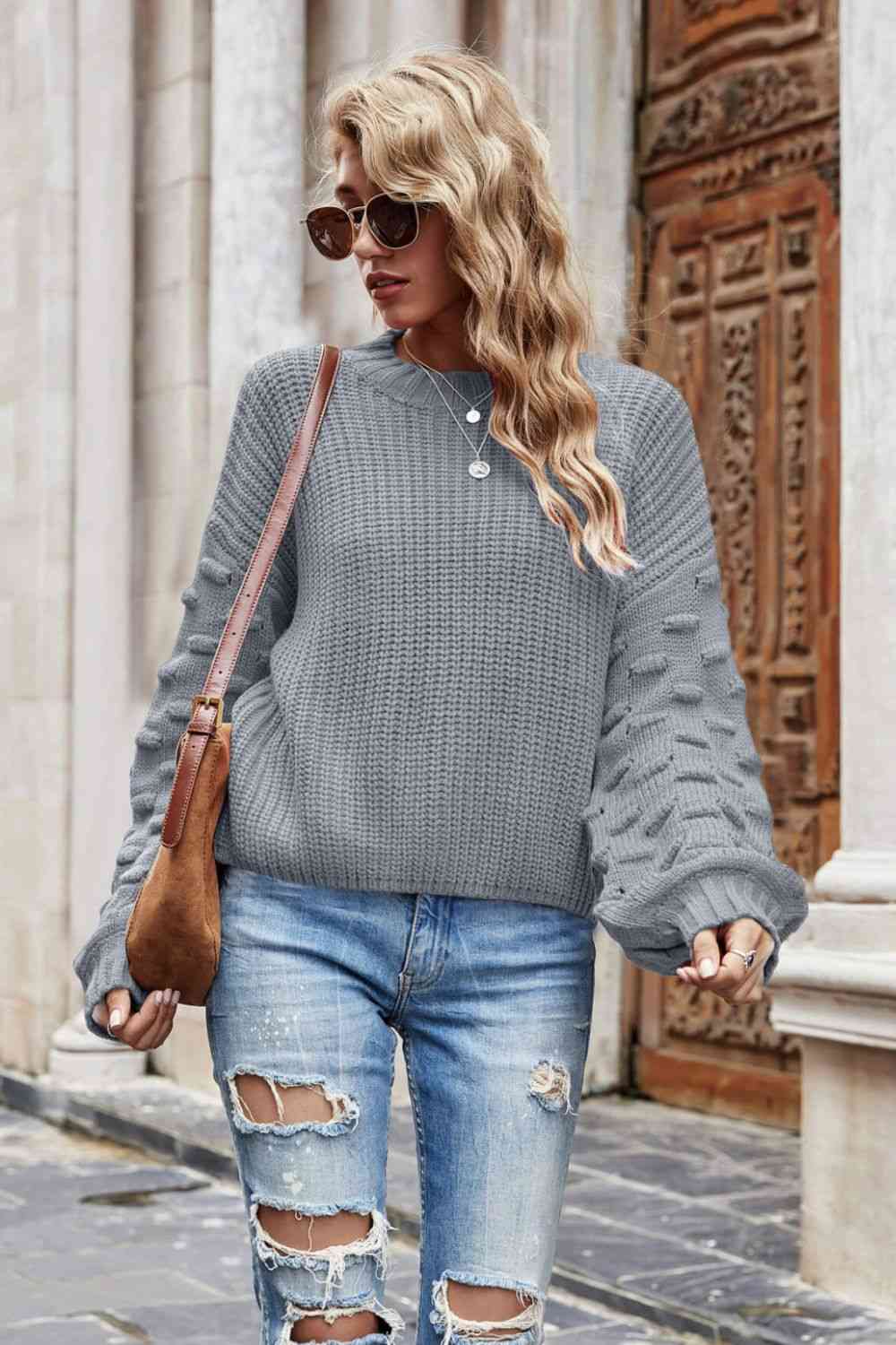 Weekend Style Rib-Knit Dropped Shoulder Sweater - Deals DejaVu