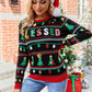 Christmas Print Sequin Round Neck Sweater