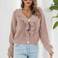 Ruffle Trim Button-Down Dropped Shoulder Sweater