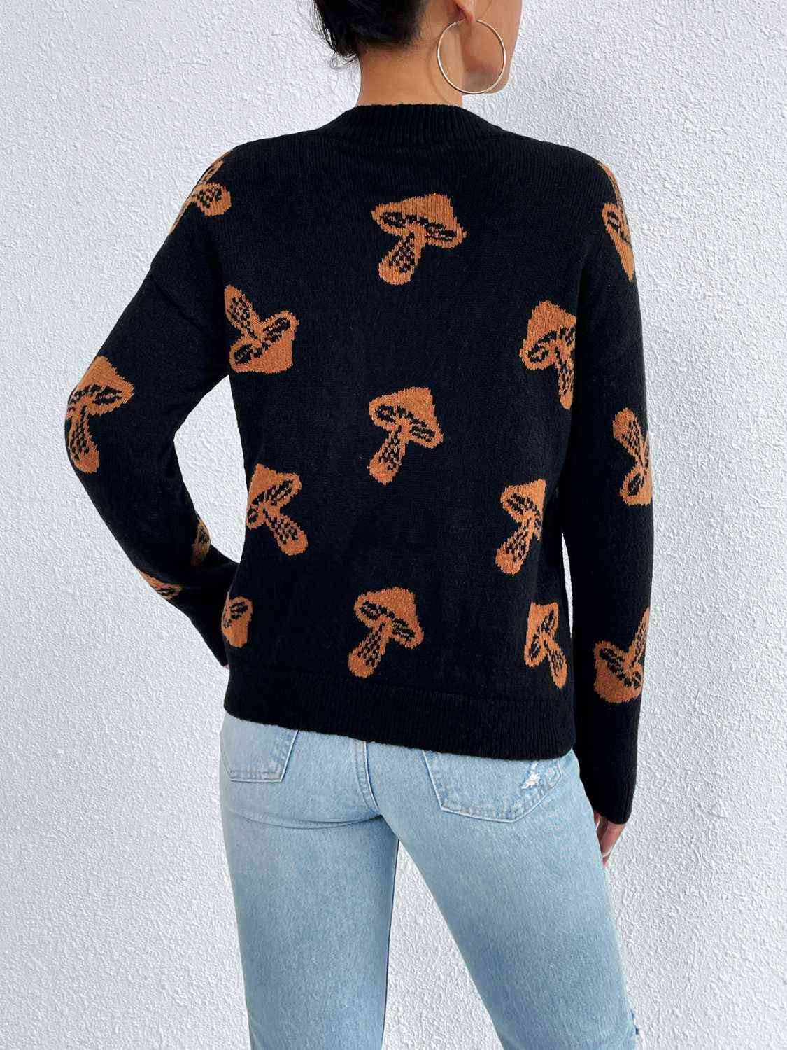 Patterned Drop Shoulder Sweater - Deals DejaVu