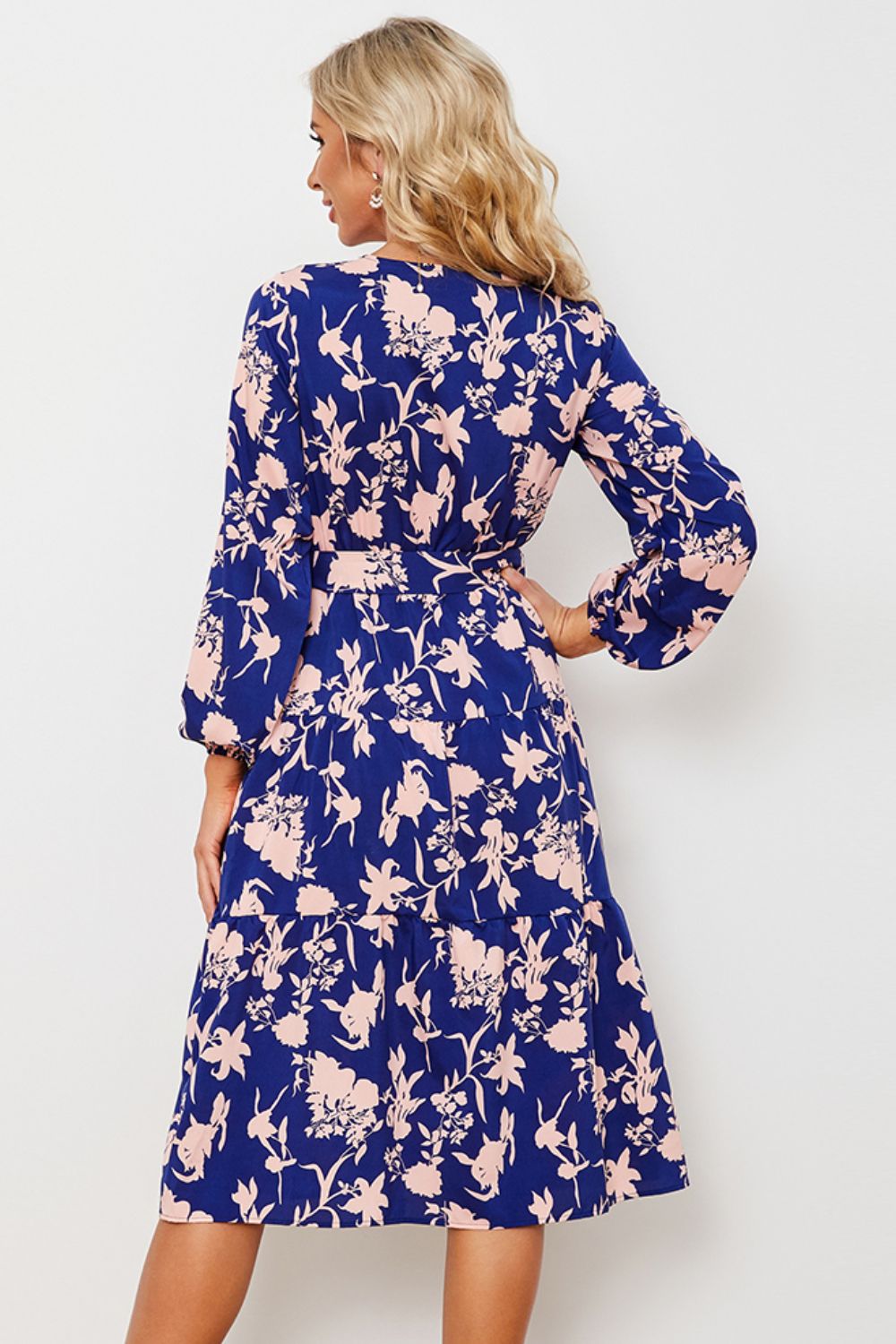 Floral Belted Tiered Midi Dress (BWD)(WS06)T - Deals DejaVu