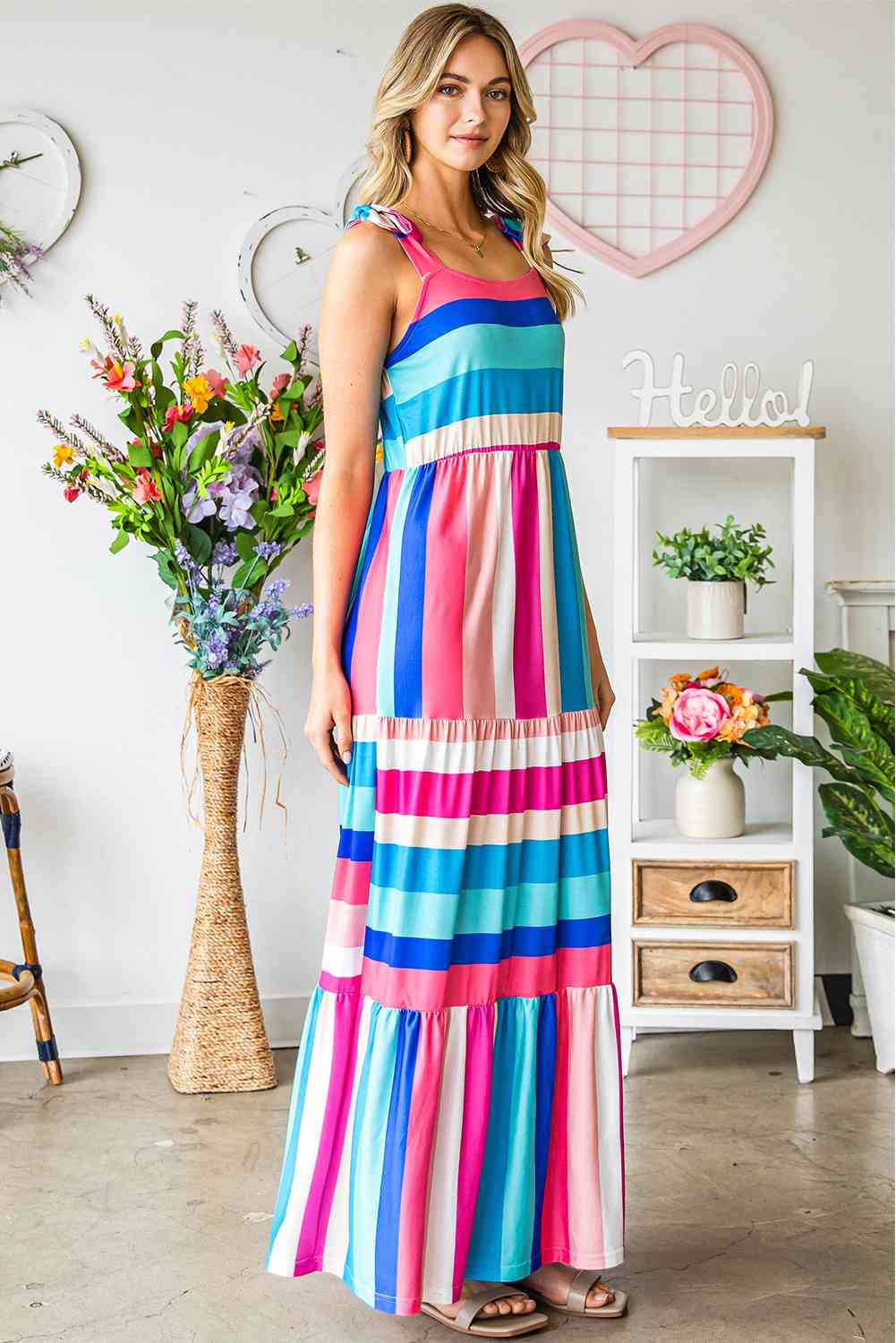 Striped Sleeveless Maxi Dress (BWMT) T - Deals DejaVu