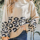 Round Neck Leopard Print Stitched Long-Sleeved Sweater