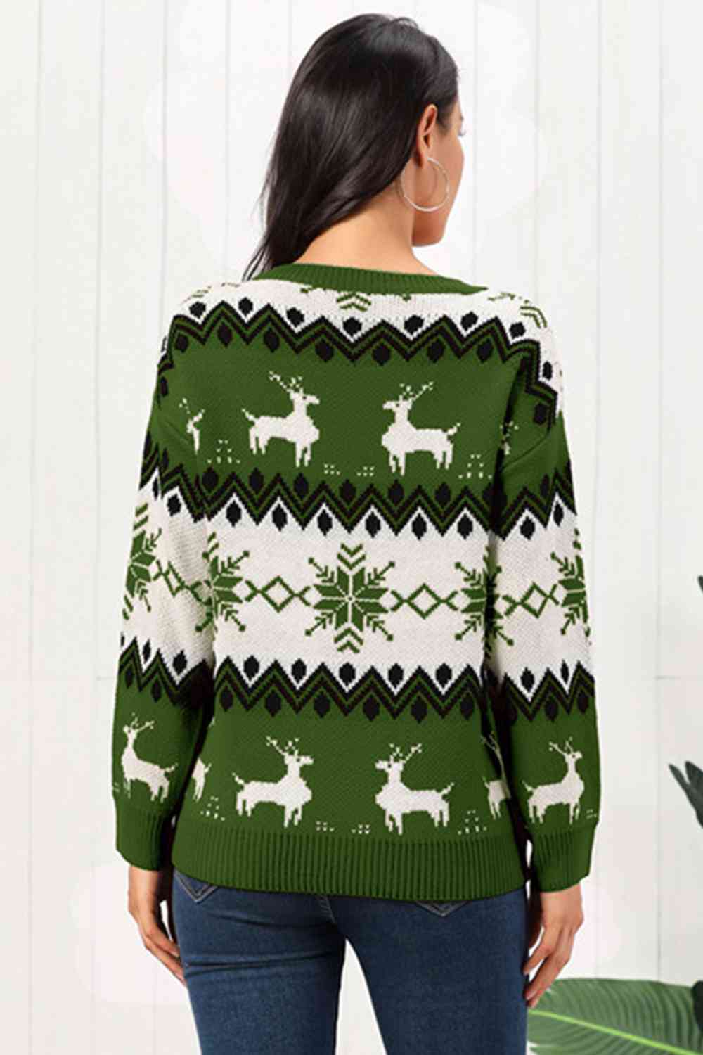 Reindeer Round Neck Sweater - Deals DejaVu