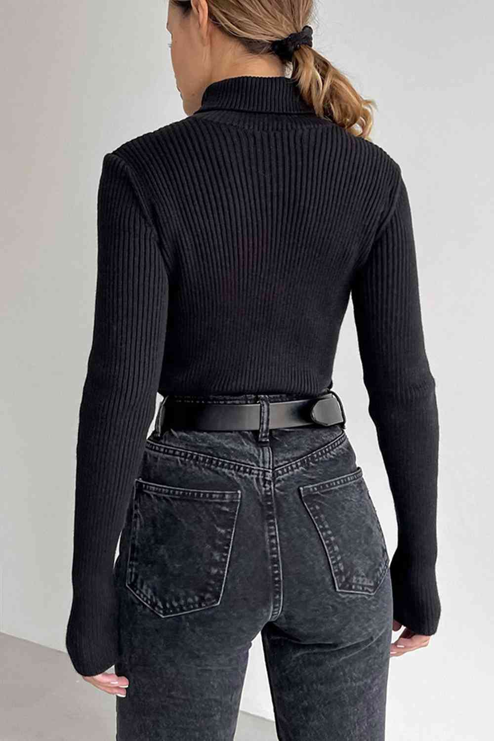 Ribbed Turtle Neck Long Sleeve Sweater - Deals DejaVu