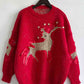 Reindeer Round Neck Long Sleeve Sweater - Deals DejaVu