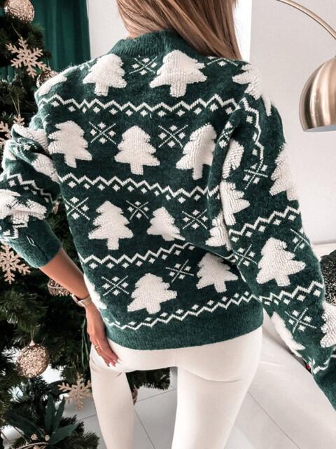 Christmas Tree Round Neck Sweater - Deals DejaVu