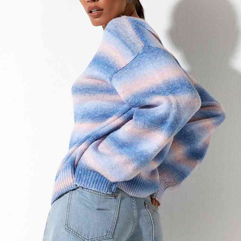 Gradient Round Neck Long Sleeve Sweater - Deals DejaVu