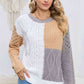 Cable-Knit Openwork Round Neck Color Block Sweater - Deals DejaVu