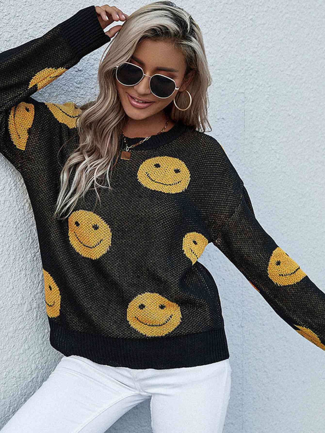 Smiley Face Sweater - Deals DejaVu