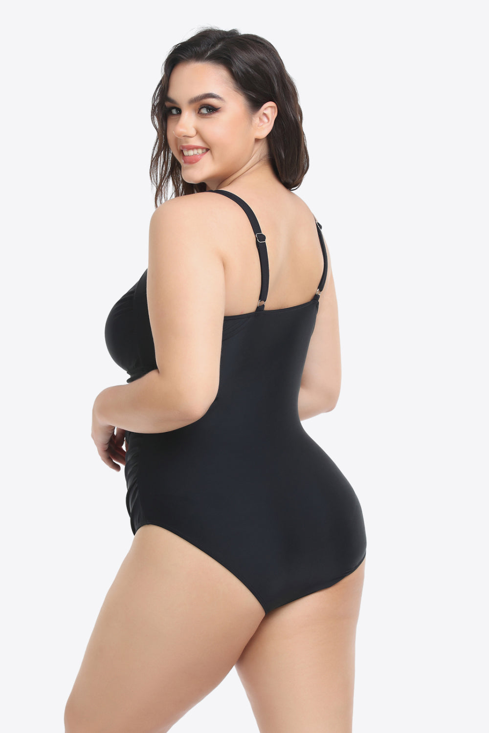 Plus Size Sleeveless Plunge One-Piece Swimsuit (TB10D) T - Deals DejaVu