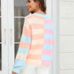 Round Neck Long Sleeve Color Block Dropped Shoulder Pullover Sweater