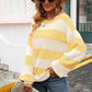 Striped Balloon Sleeve Knit Pullover - Deals DejaVu
