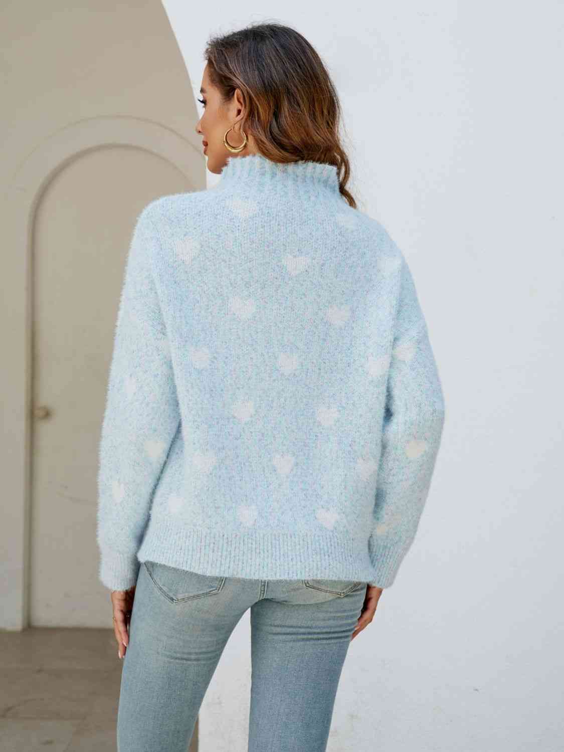 Heart Mock Neck Sweater - Deals DejaVu