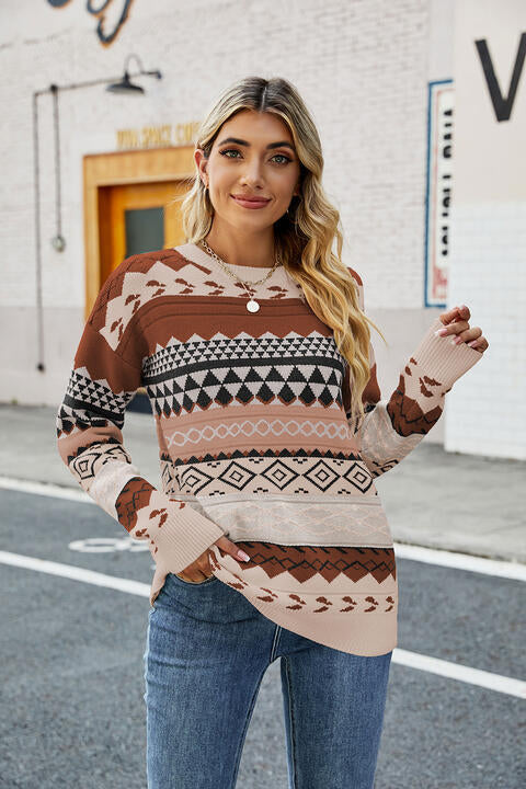 Round Neck Drop Shoulder Sweater - Deals DejaVu