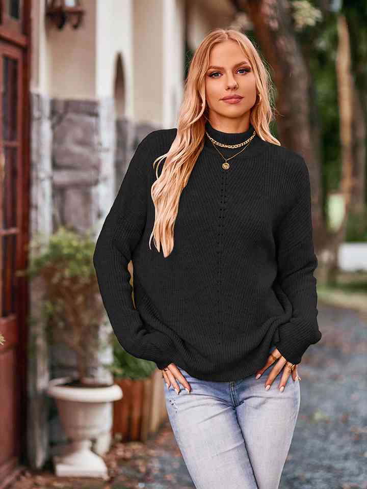 Mock Neck Dropped Shoulder Sweater - Deals DejaVu