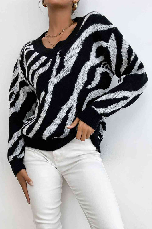 Zebra Print Sweater - Deals DejaVu