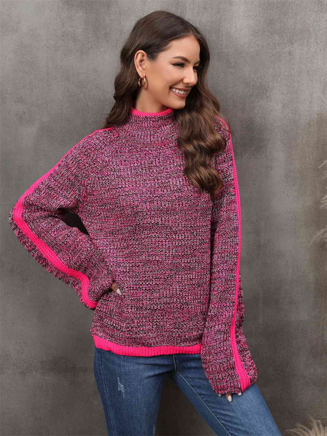 Heathered Turtleneck Long Sleeve Sweater - Deals DejaVu