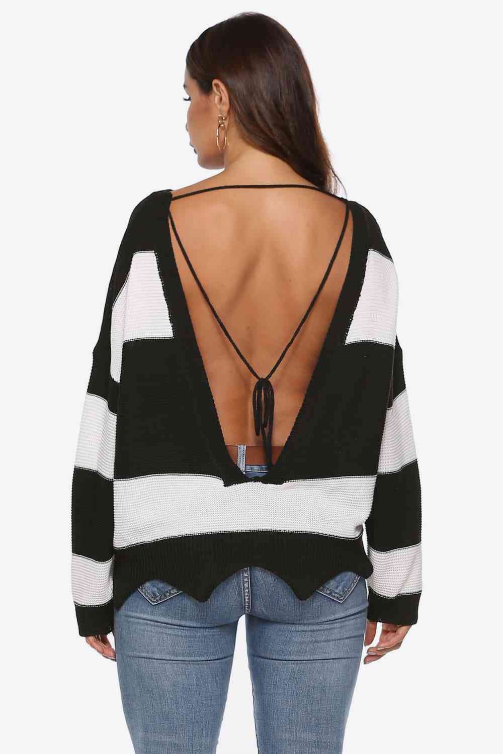 Color Block Backless Long Sleeve Sweater - Deals DejaVu