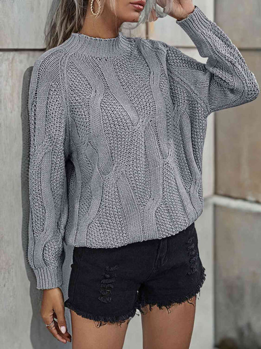 Rib-Knit Mock Neck Sweater - Deals DejaVu