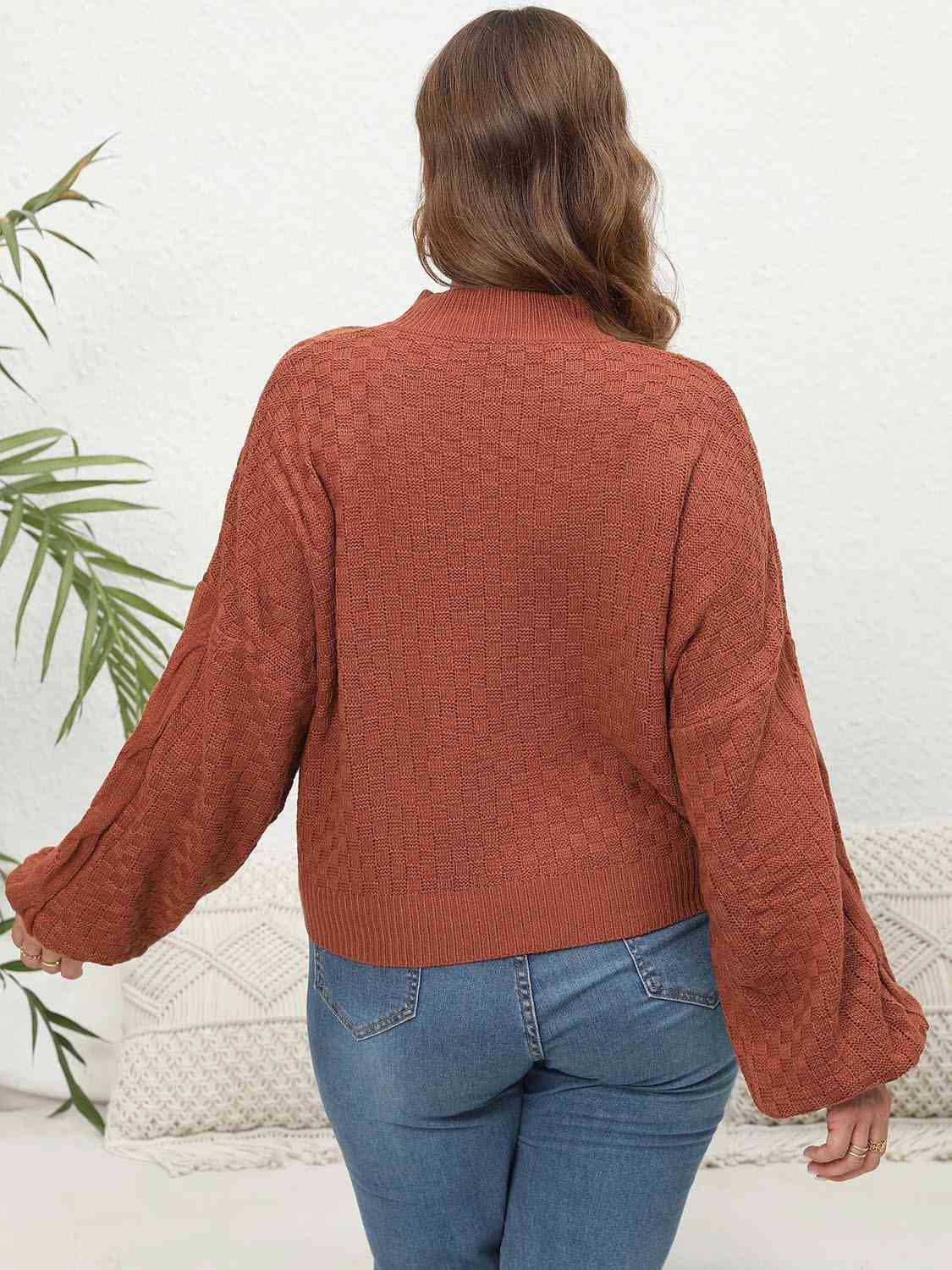 Plus Size Mock Neck Cable Knit Long Sleeve Sweater - Deals DejaVu