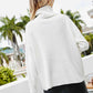 Woven Right Button Detail Rib-Knit Turtleneck Sweater