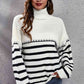 Striped Turtleneck Drop Shoulder Sweater - Deals DejaVu