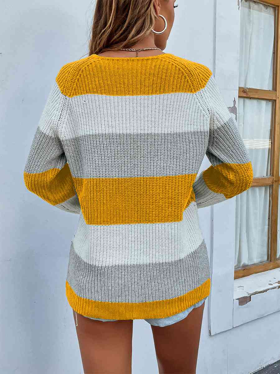 Color Block Rib-Knit Sweater - Deals DejaVu