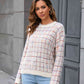 Plaid Round Neck Long Sleeve Pullover Sweater