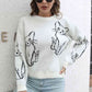 Cat Pattern Round Neck Long Sleeve Pullover Sweater - Deals DejaVu