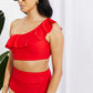 Marina West Swim Seaside Romance Ruffle One-Shoulder Bikini in Red (TB9D) T