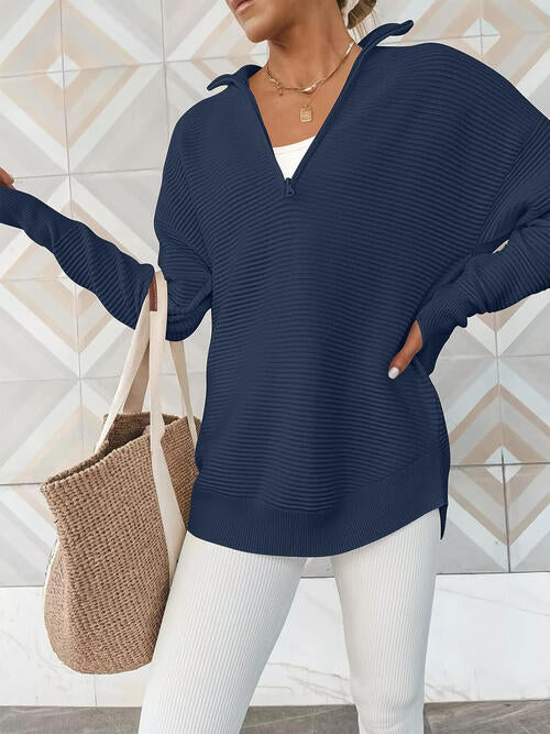 Half Zip Long Sleeve Knit Top - Deals DejaVu