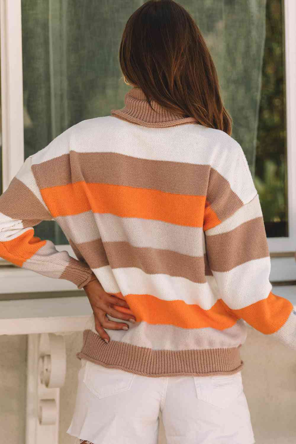 Striped Turtleneck Long Sleeve Sweater - Deals DejaVu