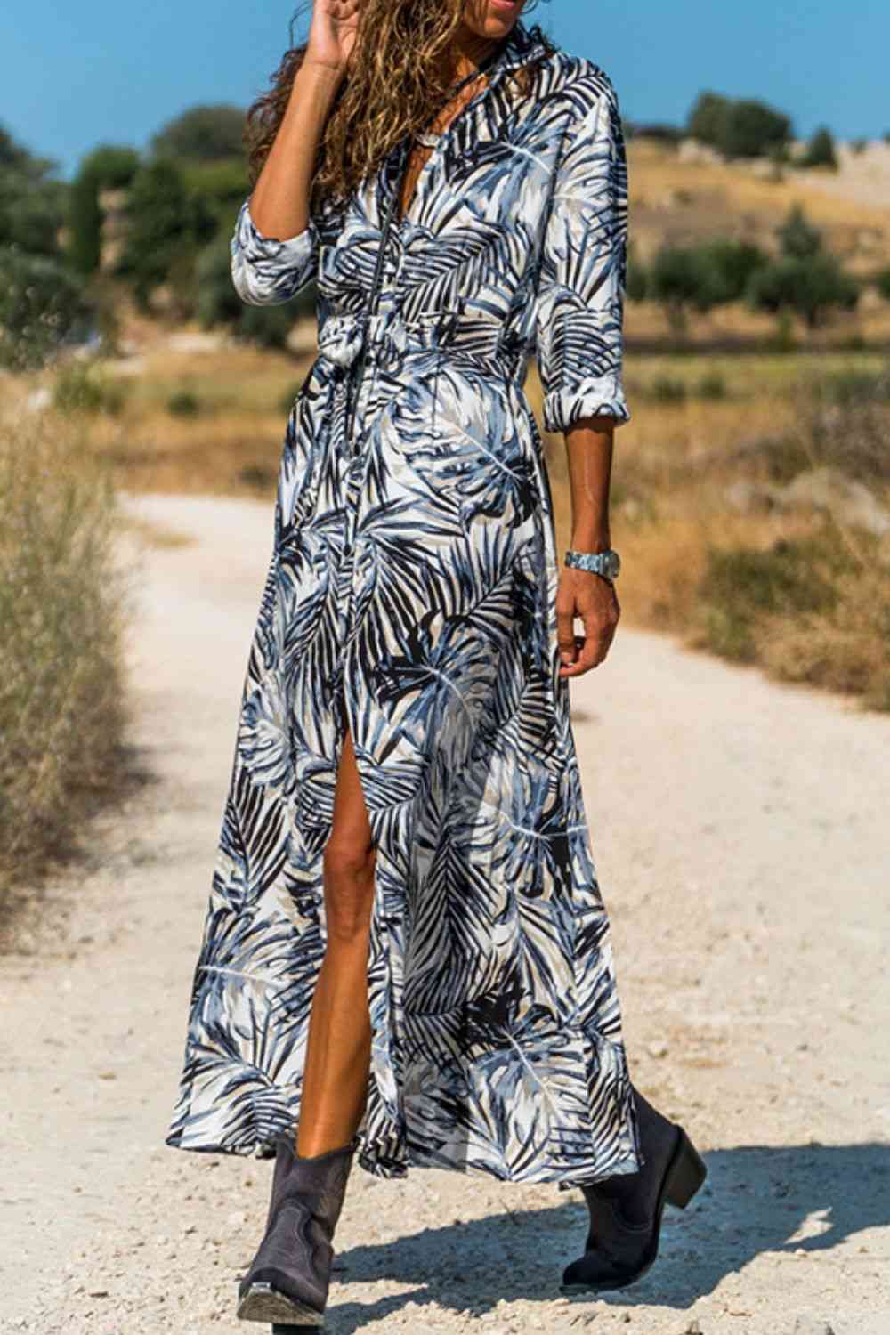 Botanical Print Maxi Shirt Dress (BWMT) T - Deals DejaVu